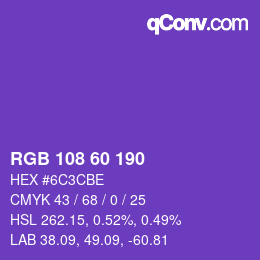 Color code: RGB 108 60 190 | qconv.com