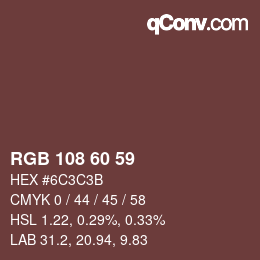 カラーコード: RGB 108 60 59 | qconv.com