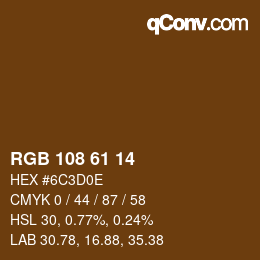 Color code: RGB 108 61 14 | qconv.com