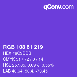 Color code: RGB 108 61 219 | qconv.com