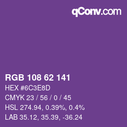 Color code: RGB 108 62 141 | qconv.com