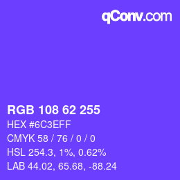 Color code: RGB 108 62 255 | qconv.com