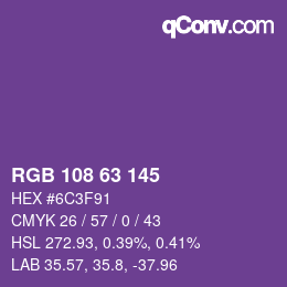 Color code: RGB 108 63 145 | qconv.com