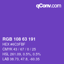 Color code: RGB 108 63 191 | qconv.com