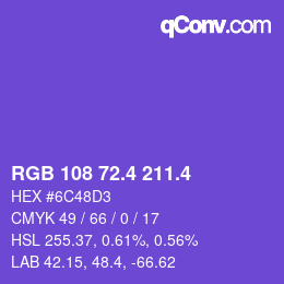 カラーコード: RGB 108 72.4 211.4 | qconv.com