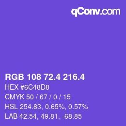 カラーコード: RGB 108 72.4 216.4 | qconv.com