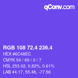 カラーコード: RGB 108 72.4 236.4 | qconv.com