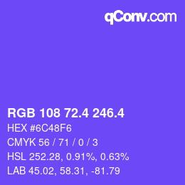 カラーコード: RGB 108 72.4 246.4 | qconv.com