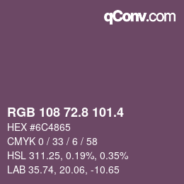 カラーコード: RGB 108 72.8 101.4 | qconv.com