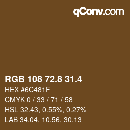 カラーコード: RGB 108 72.8 31.4 | qconv.com
