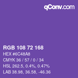 Color code: RGB 108 72 168 | qconv.com