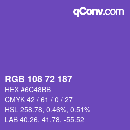 Color code: RGB 108 72 187 | qconv.com