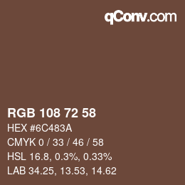 Color code: RGB 108 72 58 | qconv.com