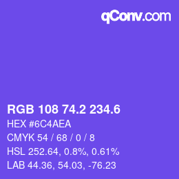 カラーコード: RGB 108 74.2 234.6 | qconv.com