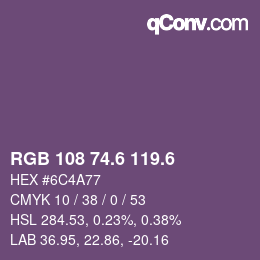 カラーコード: RGB 108 74.6 119.6 | qconv.com