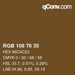 Color code: RGB 108 76 35 | qconv.com