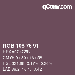 颜色代码: RGB 108 76 91 | qconv.com