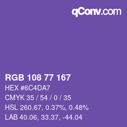 Color code: RGB 108 77 167 | qconv.com