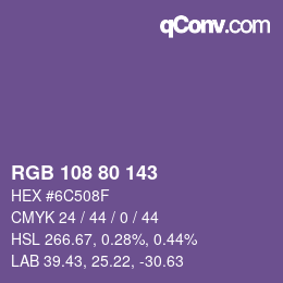 Color code: RGB 108 80 143 | qconv.com