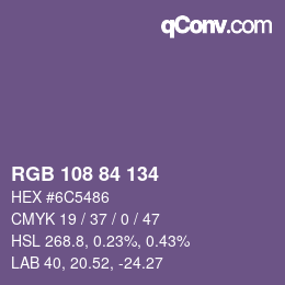 Color code: RGB 108 84 134 | qconv.com