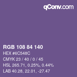 Código de color: RGB 108 84 140 | qconv.com