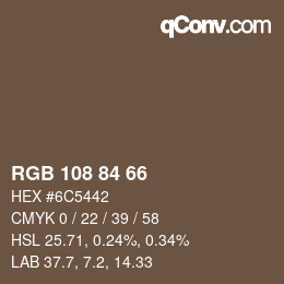 颜色代码: RGB 108 84 66 | qconv.com