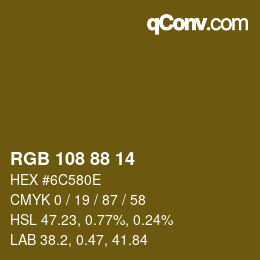 Color code: RGB 108 88 14 | qconv.com