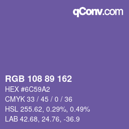 Color code: RGB 108 89 162 | qconv.com