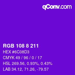 Color code: RGB 108 8 211 | qconv.com