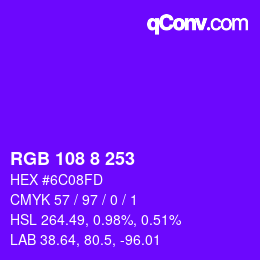 颜色代码: RGB 108 8 253 | qconv.com