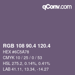 カラーコード: RGB 108 90.4 120.4 | qconv.com