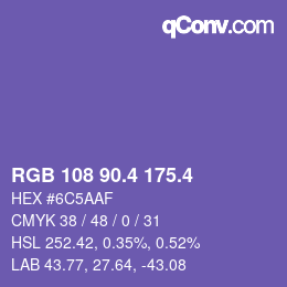 カラーコード: RGB 108 90.4 175.4 | qconv.com