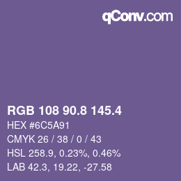 カラーコード: RGB 108 90.8 145.4 | qconv.com