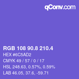 カラーコード: RGB 108 90.8 210.4 | qconv.com