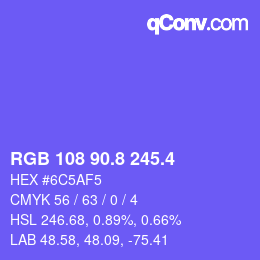 カラーコード: RGB 108 90.8 245.4 | qconv.com