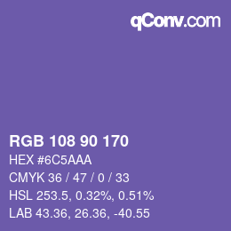 颜色代码: RGB 108 90 170 | qconv.com