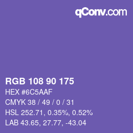 カラーコード: RGB 108 90 175 | qconv.com