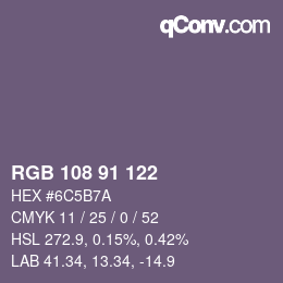 カラーコード: RGB 108 91 122 | qconv.com