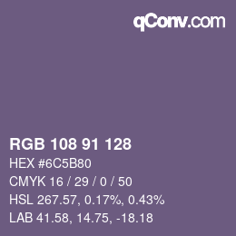 Color code: RGB 108 91 128 | qconv.com