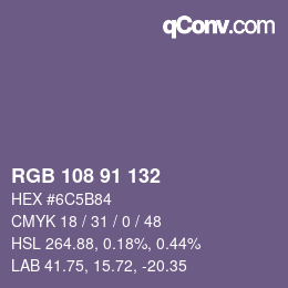 Color code: RGB 108 91 132 | qconv.com