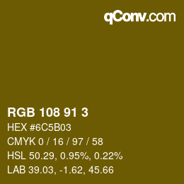 Color code: RGB 108 91 3 | qconv.com