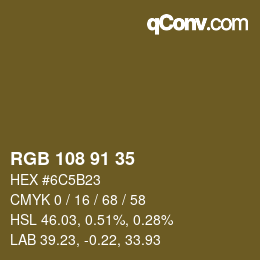 Código de color: RGB 108 91 35 | qconv.com