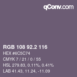 カラーコード: RGB 108 92.2 116 | qconv.com