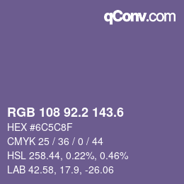 カラーコード: RGB 108 92.2 143.6 | qconv.com