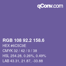 カラーコード: RGB 108 92.2 158.6 | qconv.com