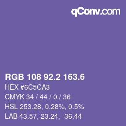 カラーコード: RGB 108 92.2 163.6 | qconv.com