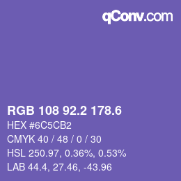 カラーコード: RGB 108 92.2 178.6 | qconv.com