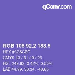カラーコード: RGB 108 92.2 188.6 | qconv.com