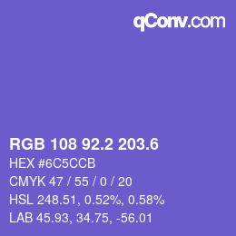 カラーコード: RGB 108 92.2 203.6 | qconv.com