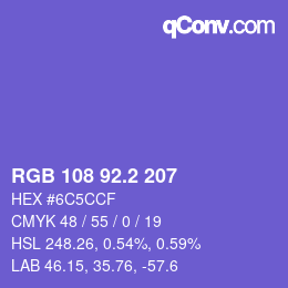 カラーコード: RGB 108 92.2 207 | qconv.com